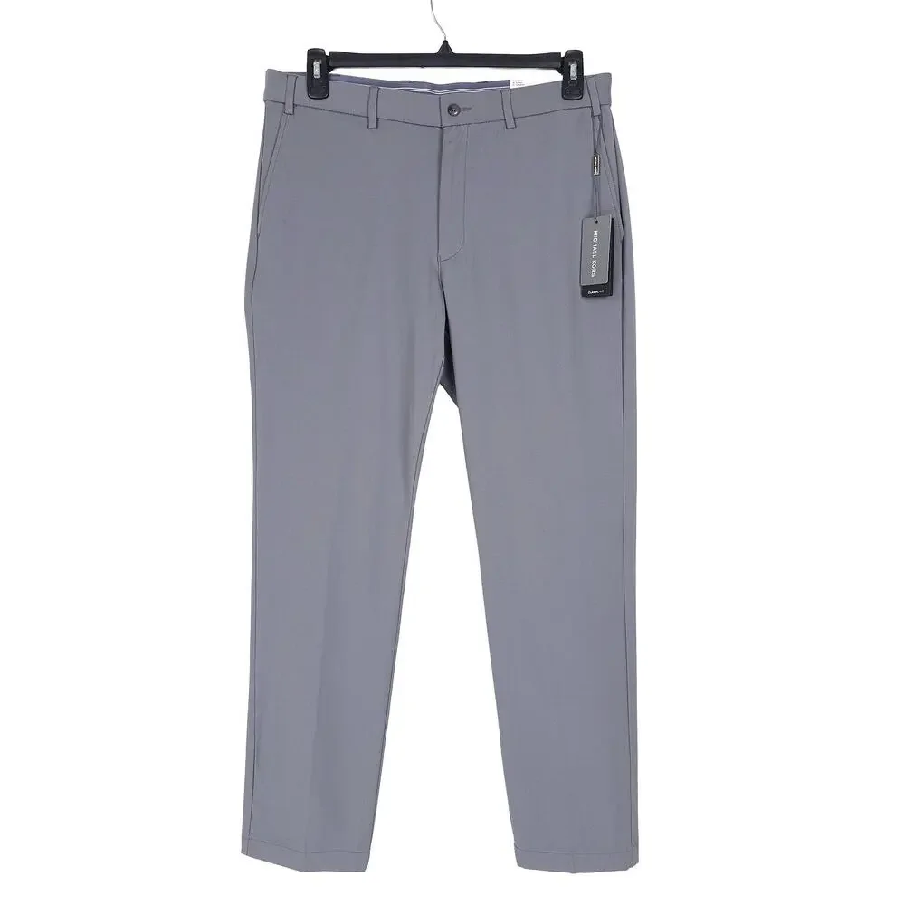 Michael Kors Mens Classic Fit Dress Pants 36x31 Slate Grey Solid Stretch Cotton